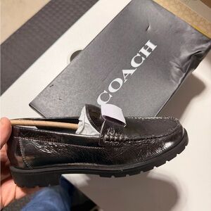 Coach Black Leather Penny Loafers with Lug Sole